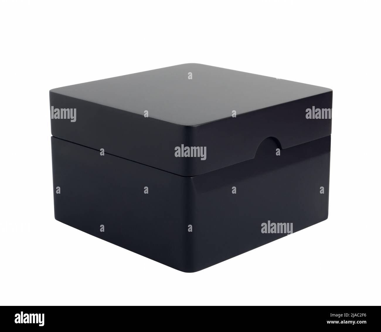 Schwarze geschlossene Geschenk-Kunststoff-Box isoliert auf weißem Hintergrund Stockfoto