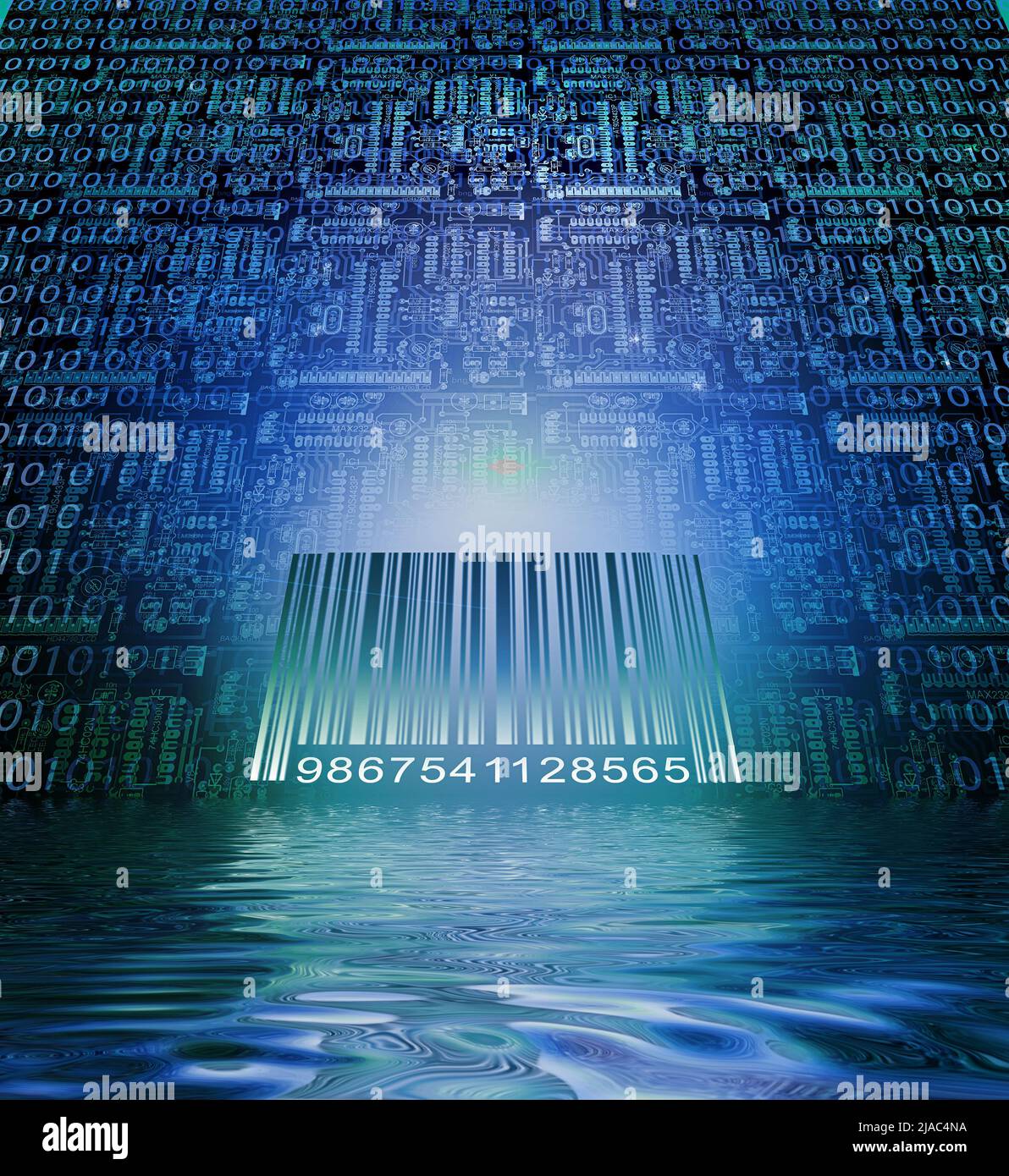 Binärcode und Barcode. 3D Rendern Stockfoto