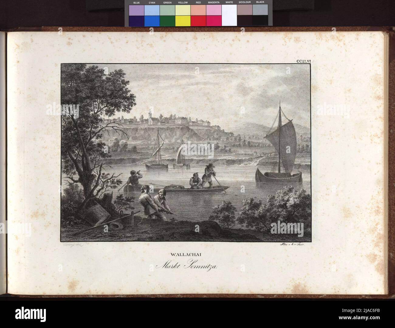 Blick auf die Donau: Wallach. Markt Semnitza. Danach: Ludwig Erminy, Drawer, Alois von Saar (1779-1861), Lithograph, Adolf Friedrich Kunike (1777-1838), Redakteur Stockfoto