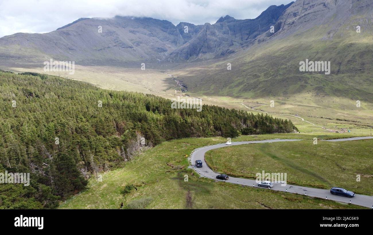 Luftaufnahme der Landschaft der Cullin Hills bei Glenspröde auf der Isle of Skye Scotland UK Stockfoto