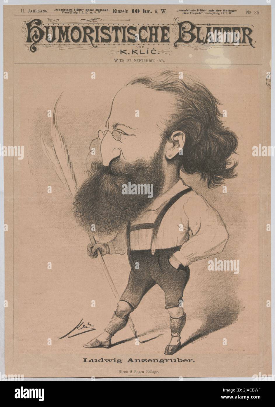 Ludwig Anzengruber (Titelblatt der 'Humoristanischen Blätter'). Karl Klic (1841-1926), Karikaturist, C. Angerer & Göschl, Realisation Stockfoto