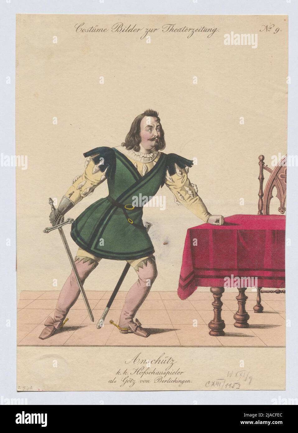 Heinrich Anschütz als Götz von Berlichingen (Kostümbild Nr. 9 für die Theaterzeitung). Unbekannt Stockfoto