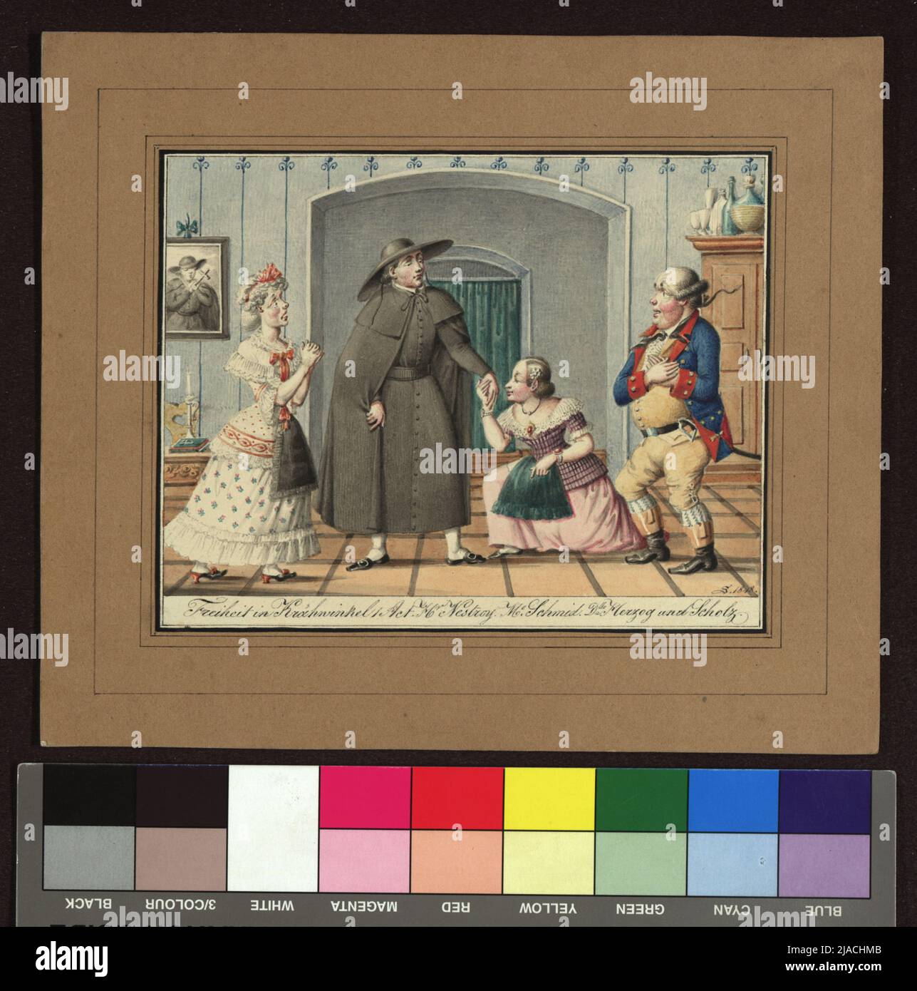 Freiheit in Krähwinkel 1 Akt. Herr Nestroy. Ich Schmid. Dlle Herzog und Scholz. '. Johann Christian Schoeller (1782-1851), Künstler Stockfoto
