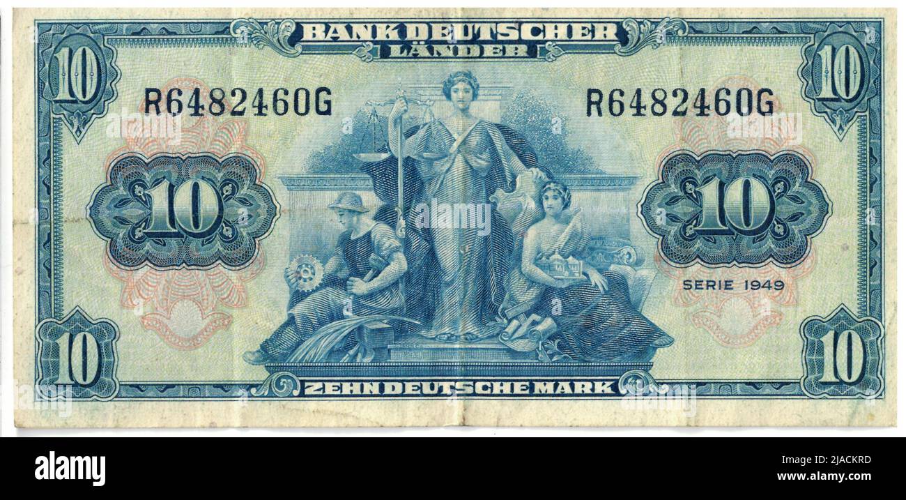 Banknote, 10 Mark. Bank der deutschen Länder, MINT-Behörde Stockfoto