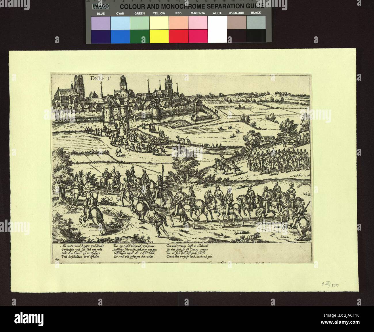 Aus den "Geschichtsblättern": Truppen, die 1584 in Delft geschlagen wurden. Frans (Franz) Hogenberg (1535-1590), Kupferstecher Stockfoto