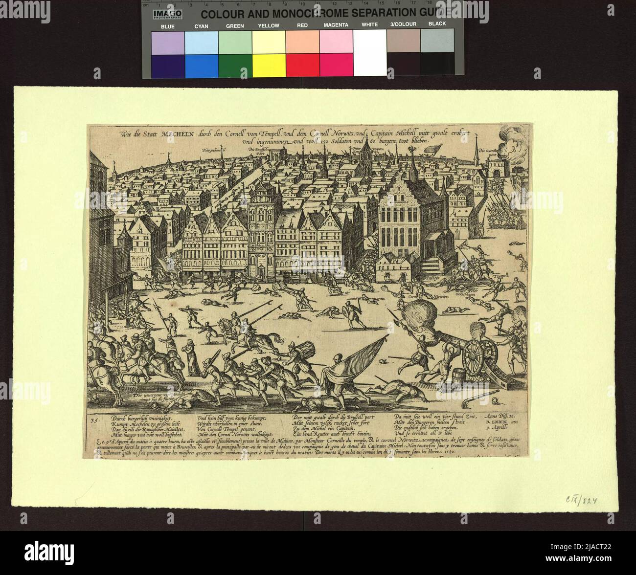 Aus den 'Geschichtsblättern': Eroberung der Stadt Mecheln am 9. Mai 1580. Frans (Franz) Hogenberg (1535-1590), Kupferstecher Stockfoto