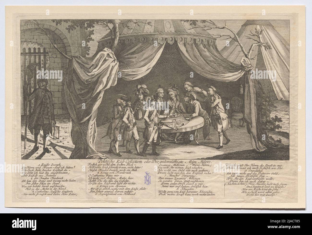 „Politische Käß-Kollation oder die korrigierte Myn Heers“. Satirisches Blatt zum Konflikt von Joseph II. Mit den südlichen Niederlanden: 'Politische Käß-Kollation oder der behebte Myn Heers'. Unbekannt Stockfoto „Politische Käß-Kollation oder die korrigierte Myn Heers“. Satirisches Blatt zum Konflikt von Joseph II. Mit den südlichen Niederlanden: 'Politische Käß-Kollation oder der behebte Myn Heers'. Unbekannt Stockfoto
