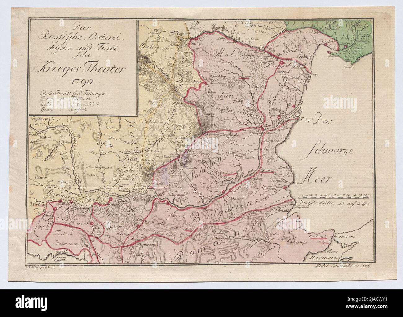 „Das russische, österreichische und türkische Kriegstheater“. Johanna Dorothea Sysang (Verheiratet, Philippin) (1729-1791), Kupferstecherin Stockfoto