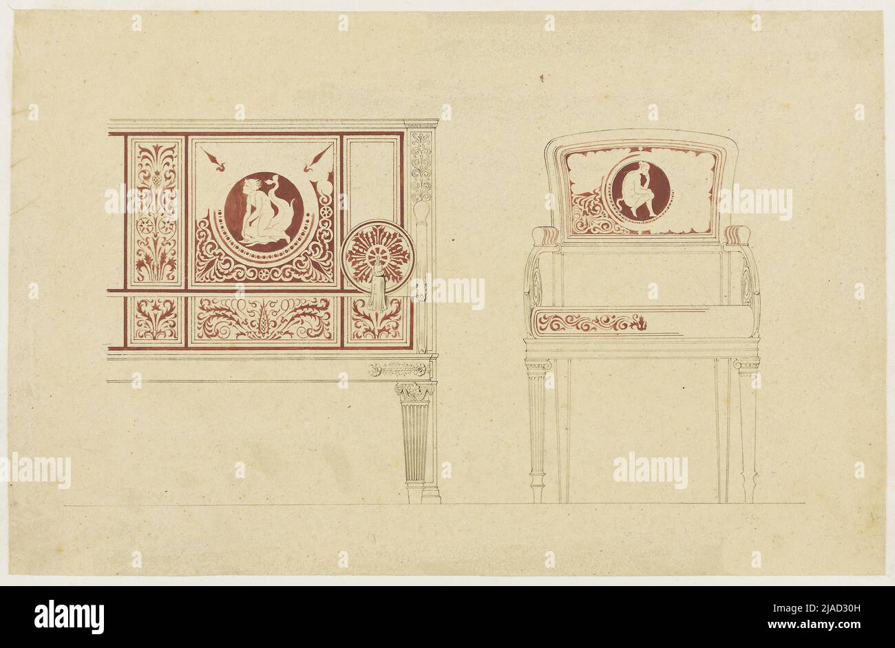 Sitz und flexibel (nach Karl Friedrich Schinkel: Vorbilder für Hersteller und Handwerker, 2.-teilig, Abt. II, Bl. L 14, S. Carl von Hasenauer (1833-1894), Entwurf Stockfoto