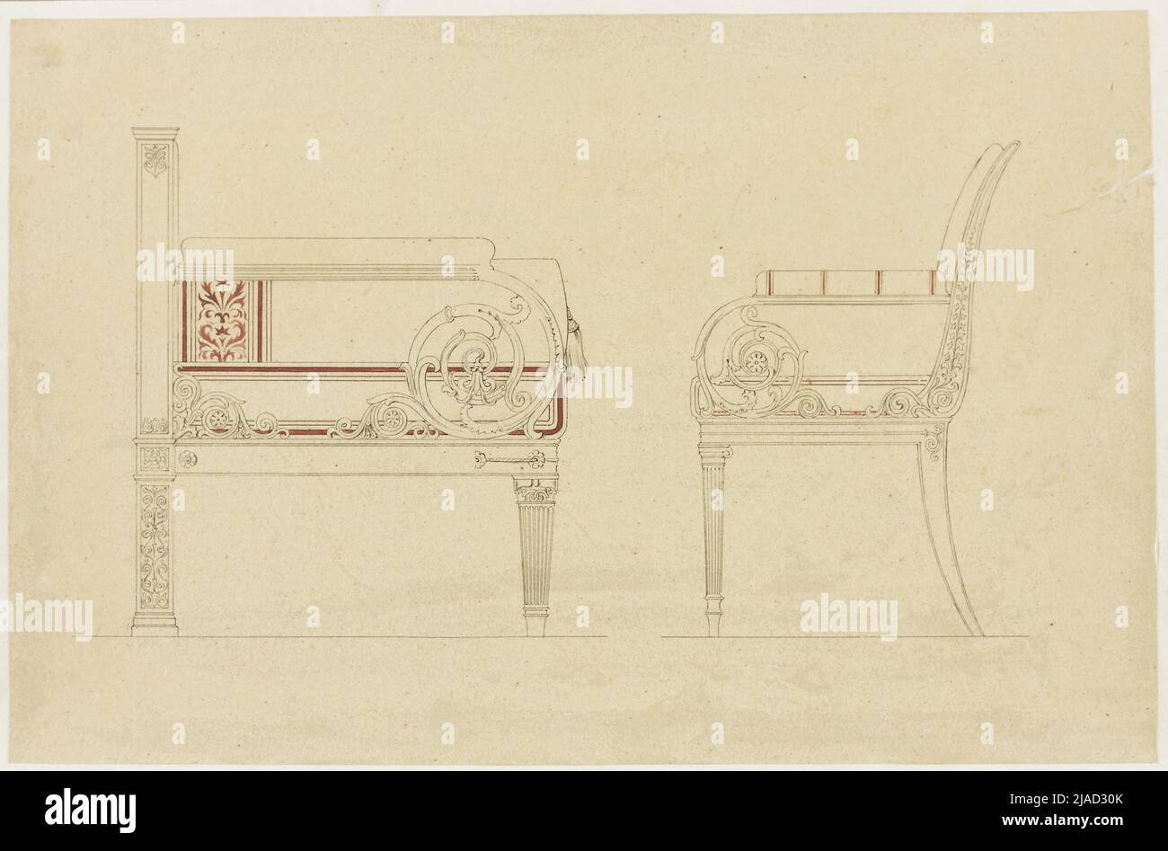 Sitz und flexibel (nach Karl Friedrich Schinkel: Vorbilder für Hersteller und Handwerker, 2.-teilig, Abt. II, Bl. L 14, S. Carl von Hasenauer (1833-1894), Entwurf Stockfoto