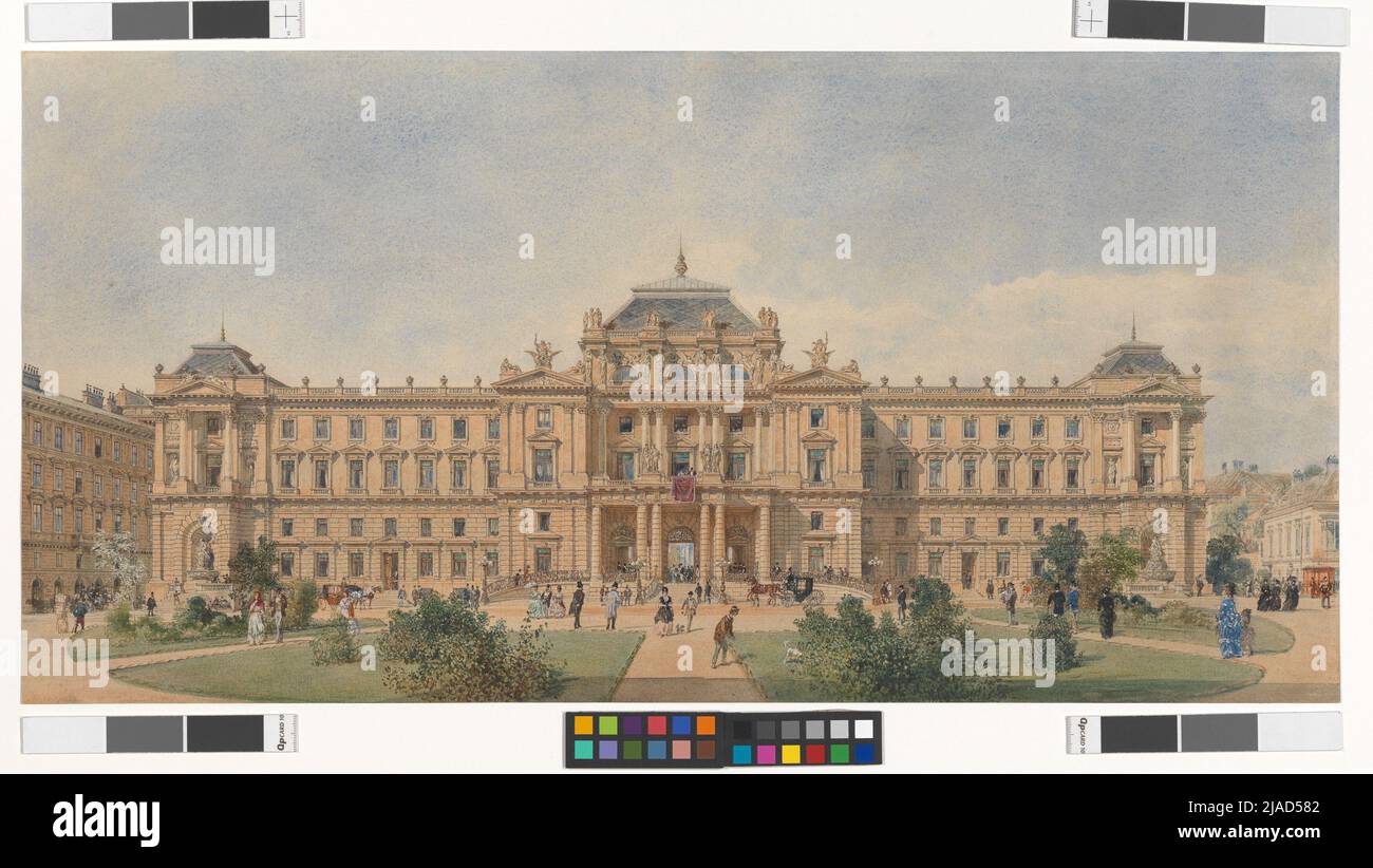 Justizpalast in Wien, Perspektive. Otto Wagner (1841-1918), Architekt, Rudolf von Alt (1812-1905), Künstler Stockfoto