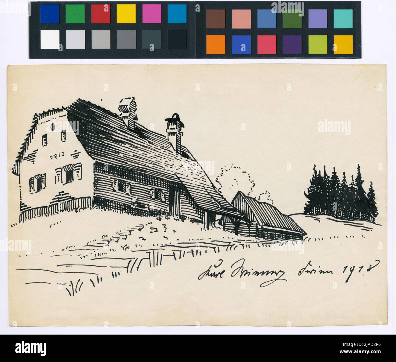 Ohne Titel (Alpin Farm). Karl Wiener (1901-1949), Künstler Stockfoto