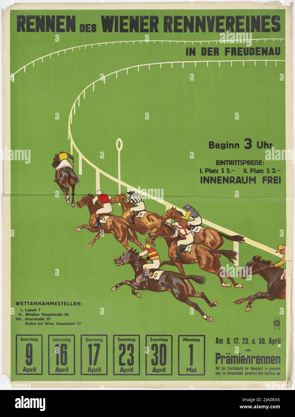 Plakat 'Rennen des Wiener Rennsportverbandes in der Freudenau', 1936. Unbekannt Stockfoto