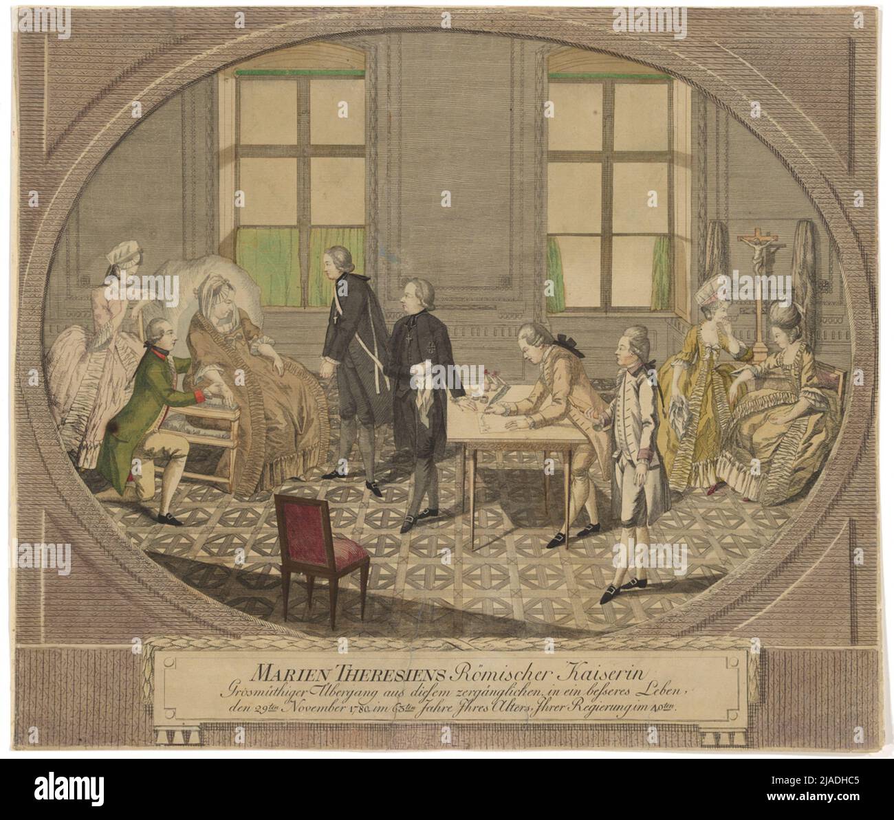 Maria Theresiens Römische Kaiserin Grosmüthiger Übergang von diesem vernichtenden, in ein besseres Leben, 29. November 1780 [...] '. Maria Theresias Tod am 29. November 1780 (nach dem letzten Tag von Theresien). Danach: Johann Hieronymus Rohenkohl (1753 – 1807), Verlag Stockfoto