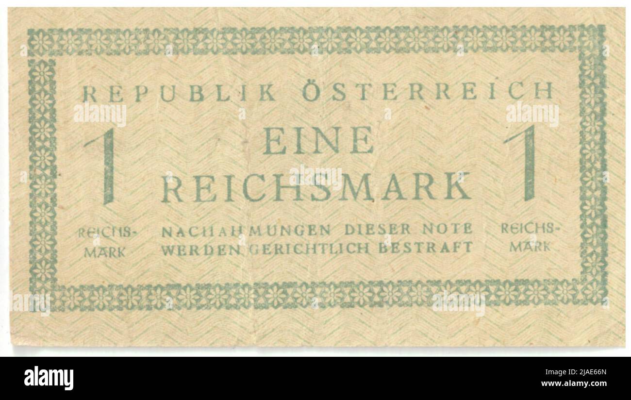 Hinweis, 1 Reichsmark. Russische Besatzungsmacht in Österreich, MÜNZBEHÖRDE Stockfoto