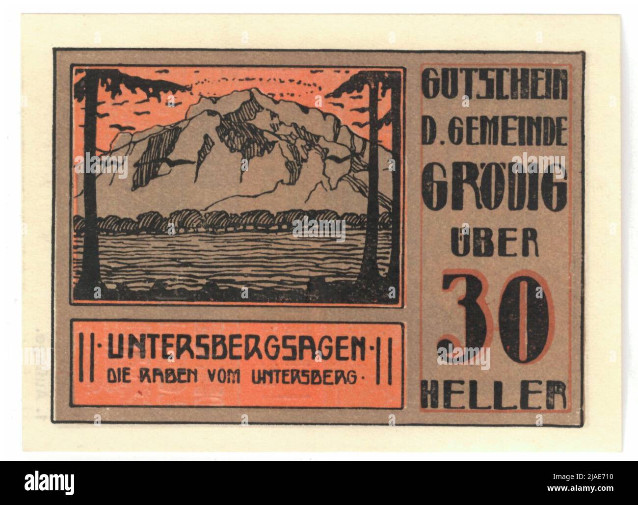 Gutschein, 30 heller. Value Gemeinde (Salzburg), MÜNZAMT Stockfoto