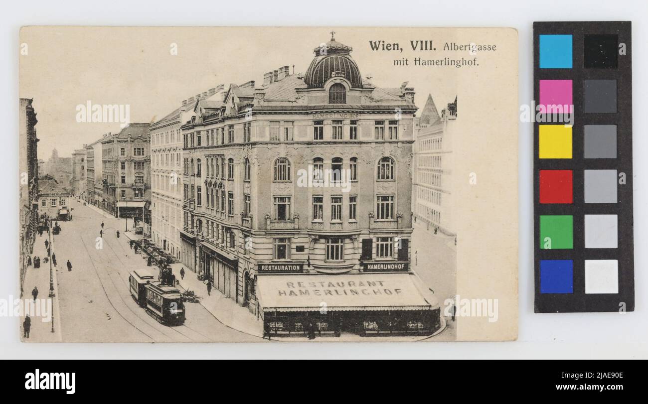 8., Albertgasse - Blick vom Hamerling-Hof Richtung Albertplatz, Postkarte. Brothers Kohn KG (B. K. W. I.), PRODUZENT Stockfoto