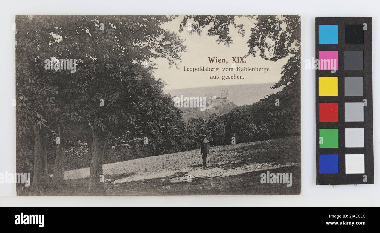 19., Leopoldsberg - von Kahlenberg aus gesehen, Postkarte. Brothers Kohn KG (B. K. W. I.), PRODUZENT Stockfoto