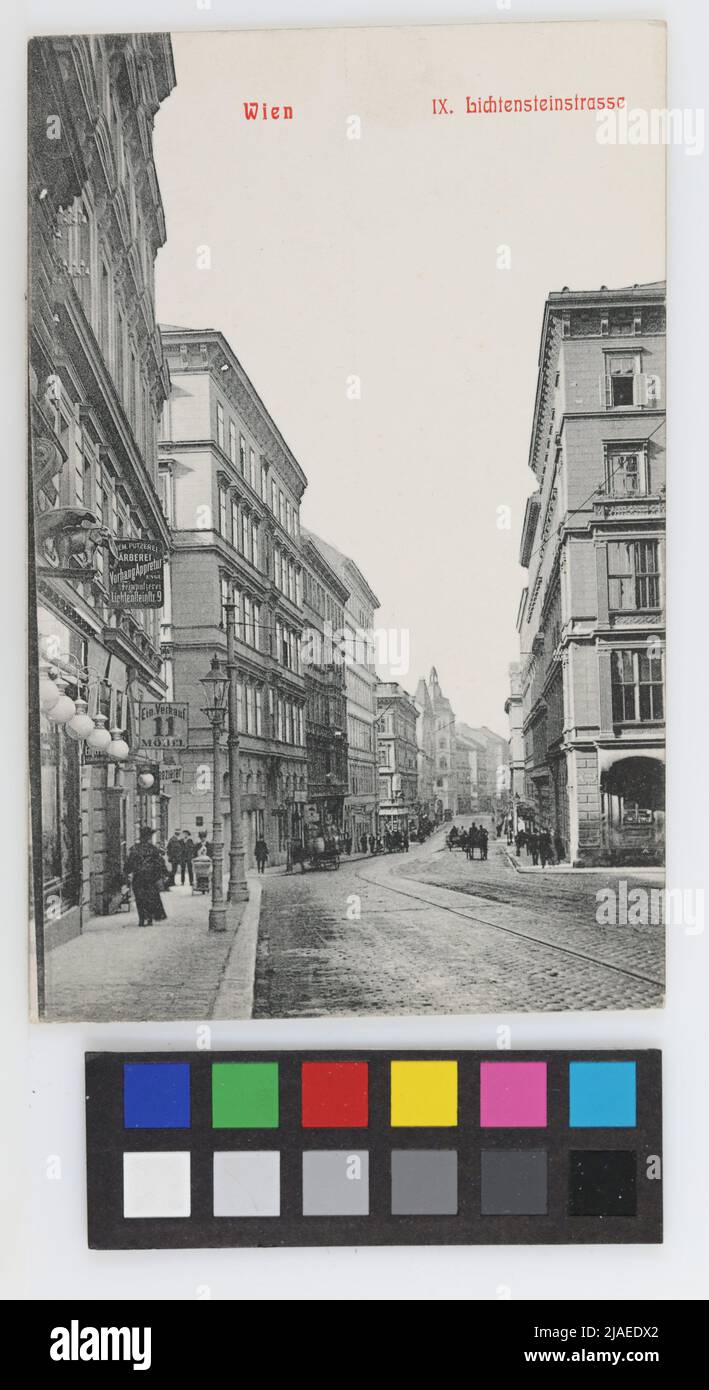 9., Liechtensteinstraße - Blick von der Höhe Türkenstraße in Richtung Liechtensteins Sommerpalast, Postkarte. Unbekannt Stockfoto