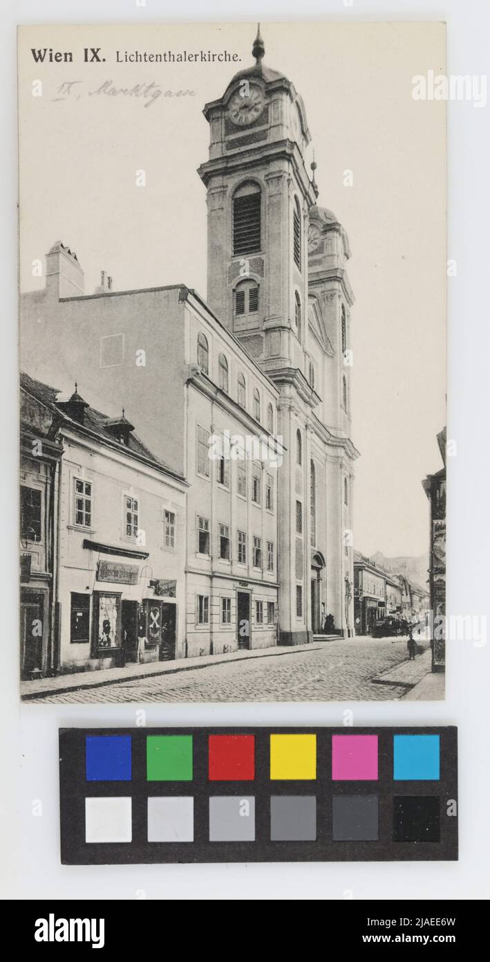 9., Marktgasse bei 40 - Lichtenaler Kirche, Postkarte. Brothers Kohn KG (B. K. W. I.), PRODUZENT Stockfoto