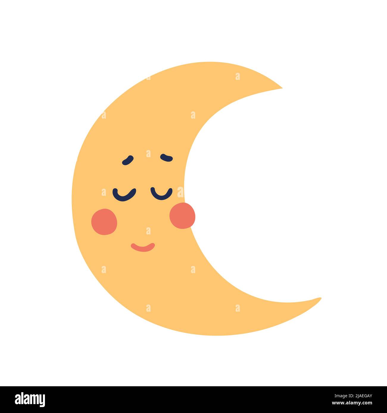 Schlafender Halbmond mit einem Lächeln. Niedliche Mond-Figur, flaches Cartoon-Design für Spiel, Schule, Kindergarten, Kinderparty. Cute Vektorgrafik iso Stock Vektor