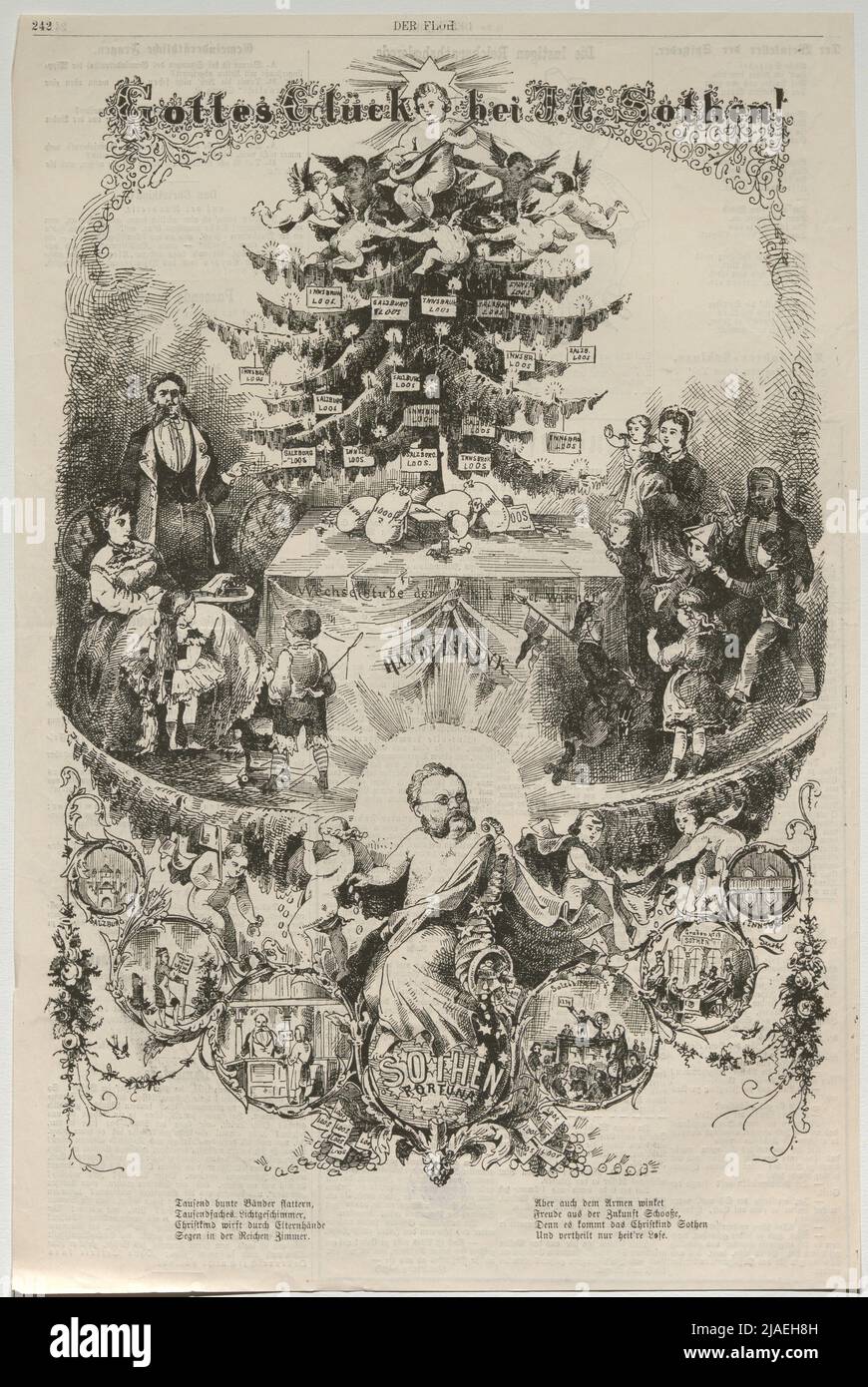 Gottes Glück mit J. C. Sothen! '. Bankier und Humanist Johann Karl Sothen als Christuskind; dazu Weihnachtsbaum mit losem (vom Floh). Unbekannt Stockfoto