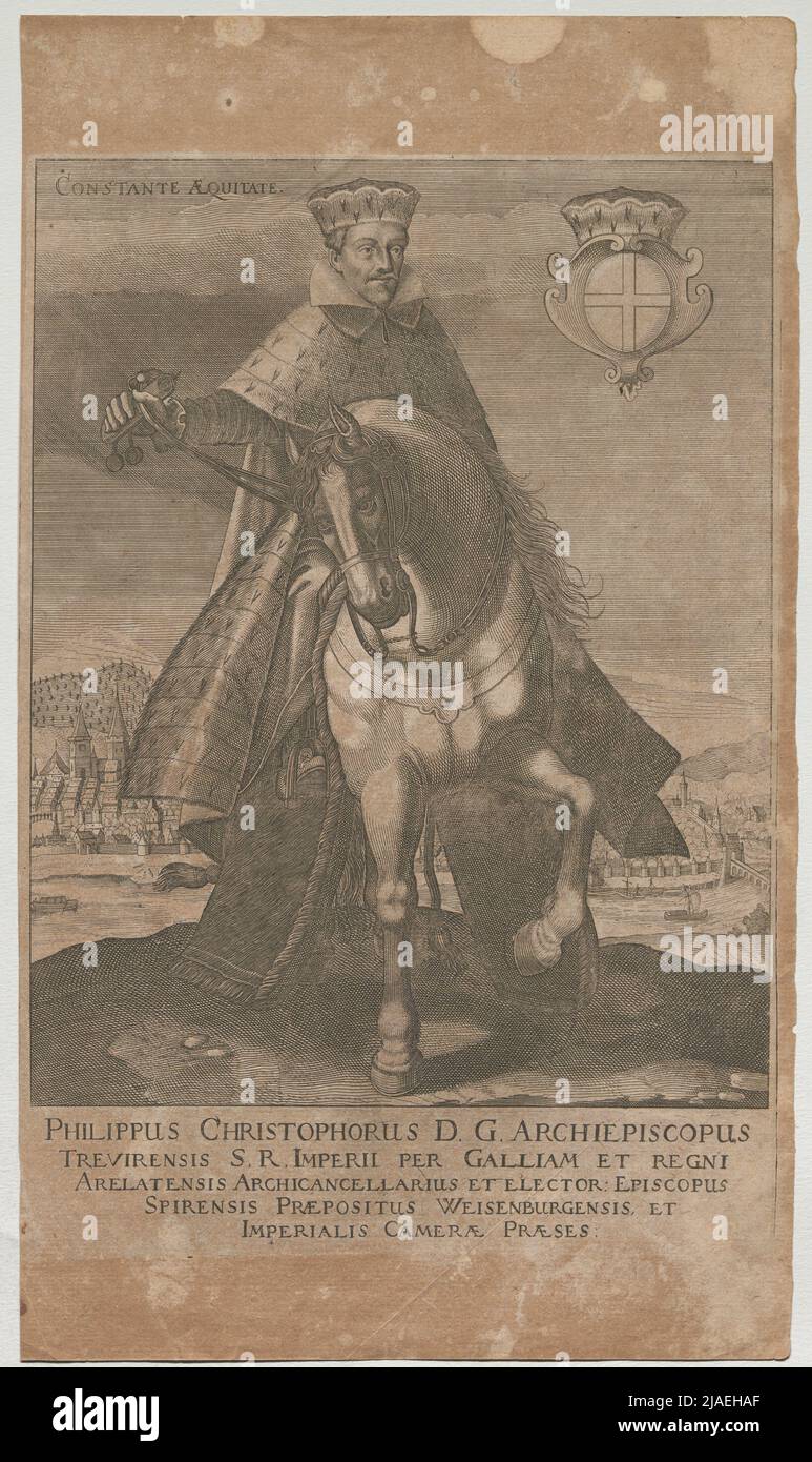 Philip Christopher D. G. Erzbischof von Trevirensis S. R. Reich von Gallien und dem Königreich des Archicancellarius und Kurfürst. Bischof (..) '. Philipp Christoph von Seernem, Erzbischof und Kurfürst von Trier, zu Pferde. Unbekannt Stockfoto