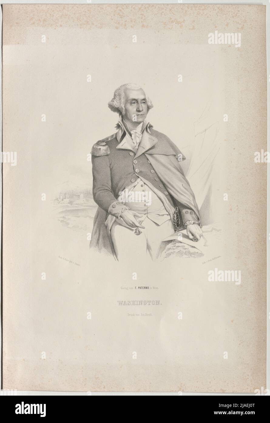 WASHINGTON“. George Washington. Rudolf Hoffmann, Lithograph, Joseph Stoufs, Printer, F. Paterno, Verlag Stockfoto