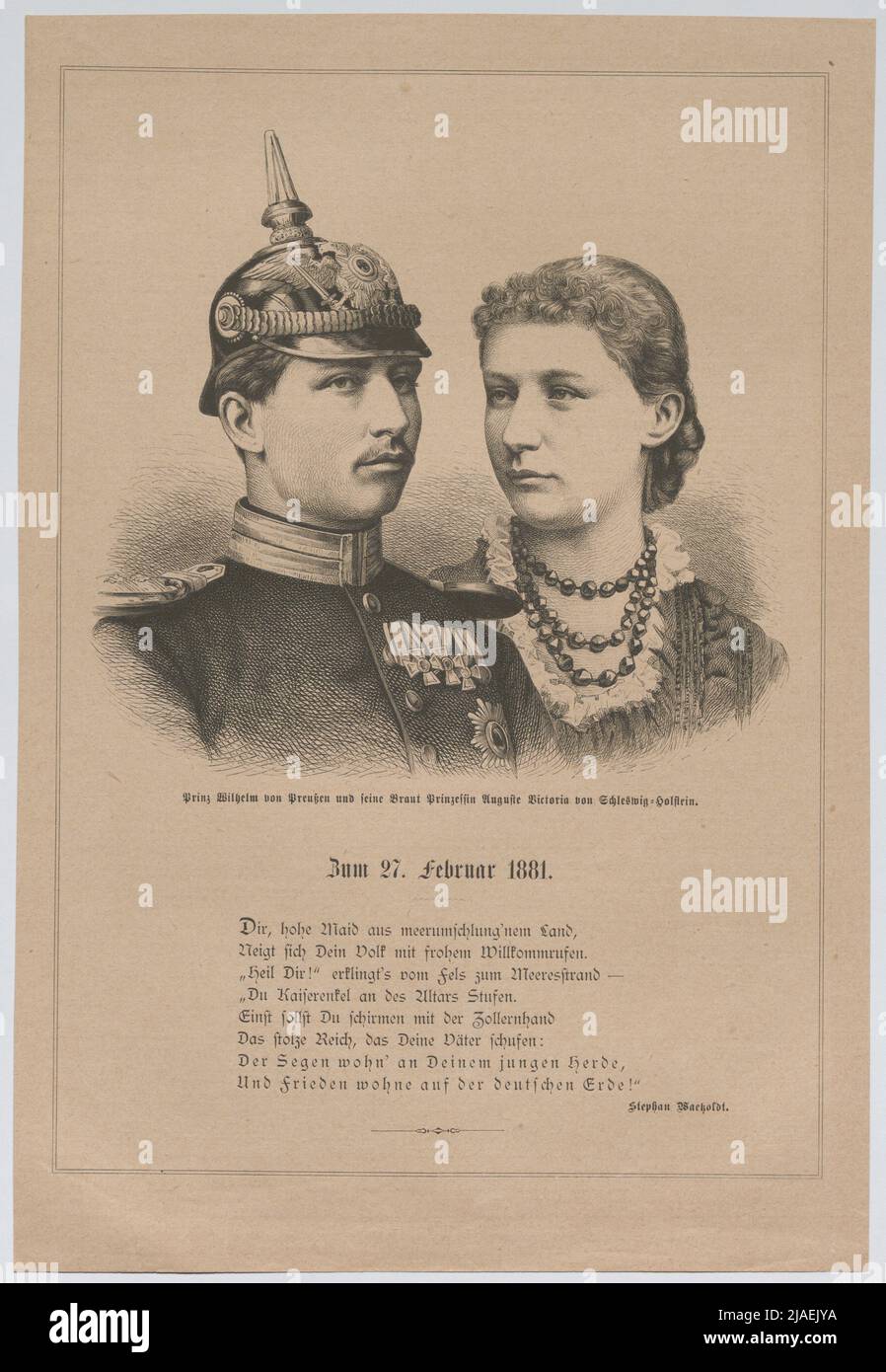 Prinz Wilhelm von Preußen und seine Braut Prinzessin Auguste Victoria von Schleswig-Holstein. ' Stockfoto