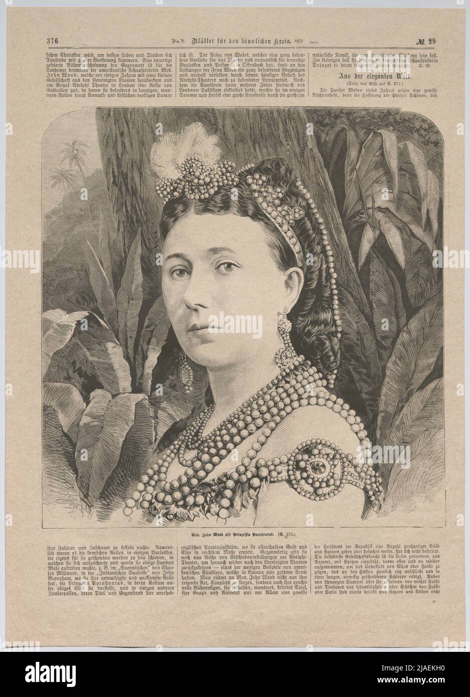 Frau John Wood als Prinzessin Pocahontas. ' Stockfoto