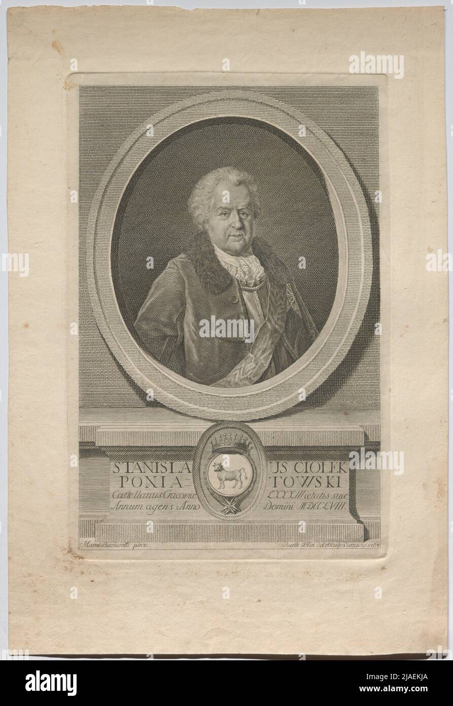 Stanislaus Ciolek Poniatowski Castellanus Krakau 83 Jahre alt, 1758 Jahre alt. '. Stanislaw Poniatowski, Kastellan von Krakau. Bartolomeo de Folino (1730-1808), Kupferstecher Stockfoto