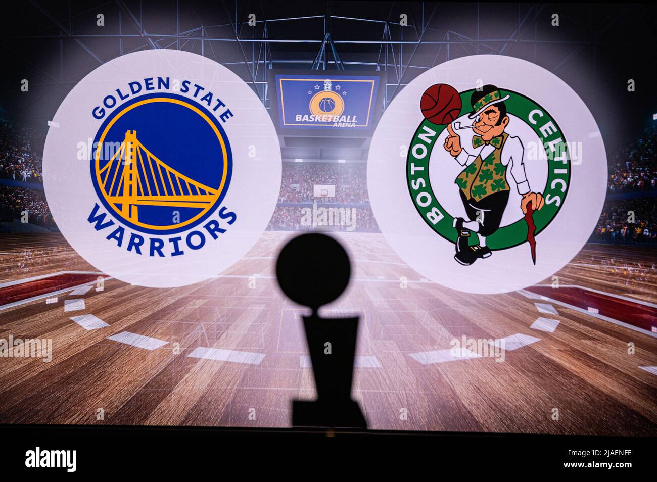 SAN FRANCISCO, CALIFORNIA, USA, 30. MAI 2022: Golden State Warriors vs. Boston Celtics. NBA-Finale 2022. Basketballspiel. Larry O'Brien, Meisterschaft Stockfoto