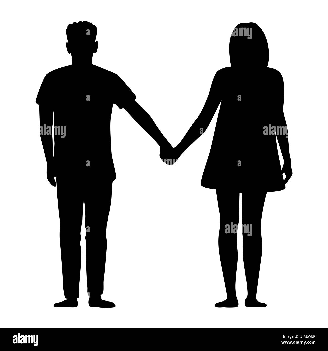 Silhouette Mann und Frau halten die Hände. Schwarzer Schatten auf weißem Hintergrund heterosexuelles Paar. Liebevolle männliche und weibliche Bild isoliert Vektor-Illustration Stock Vektor