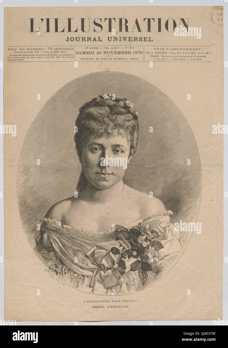 L´Archiduchesse Marie-Christine; Pure d´ESPAGNE '. Erzherzogin Maria Christina von Österreich, Königin von Spanien (' L'ILLUDATION '). Henri Thiriat, Xylograph Stockfoto