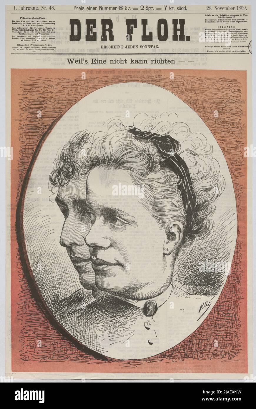Weil es nicht beurteilen kann '. Helene Schneeberger-Hartmann und Elisabeth Röckel-Mathes, Schauspielerinnen (Titelseite von „der Floh“). Karl Klic (1841-1926), Künstler Stockfoto