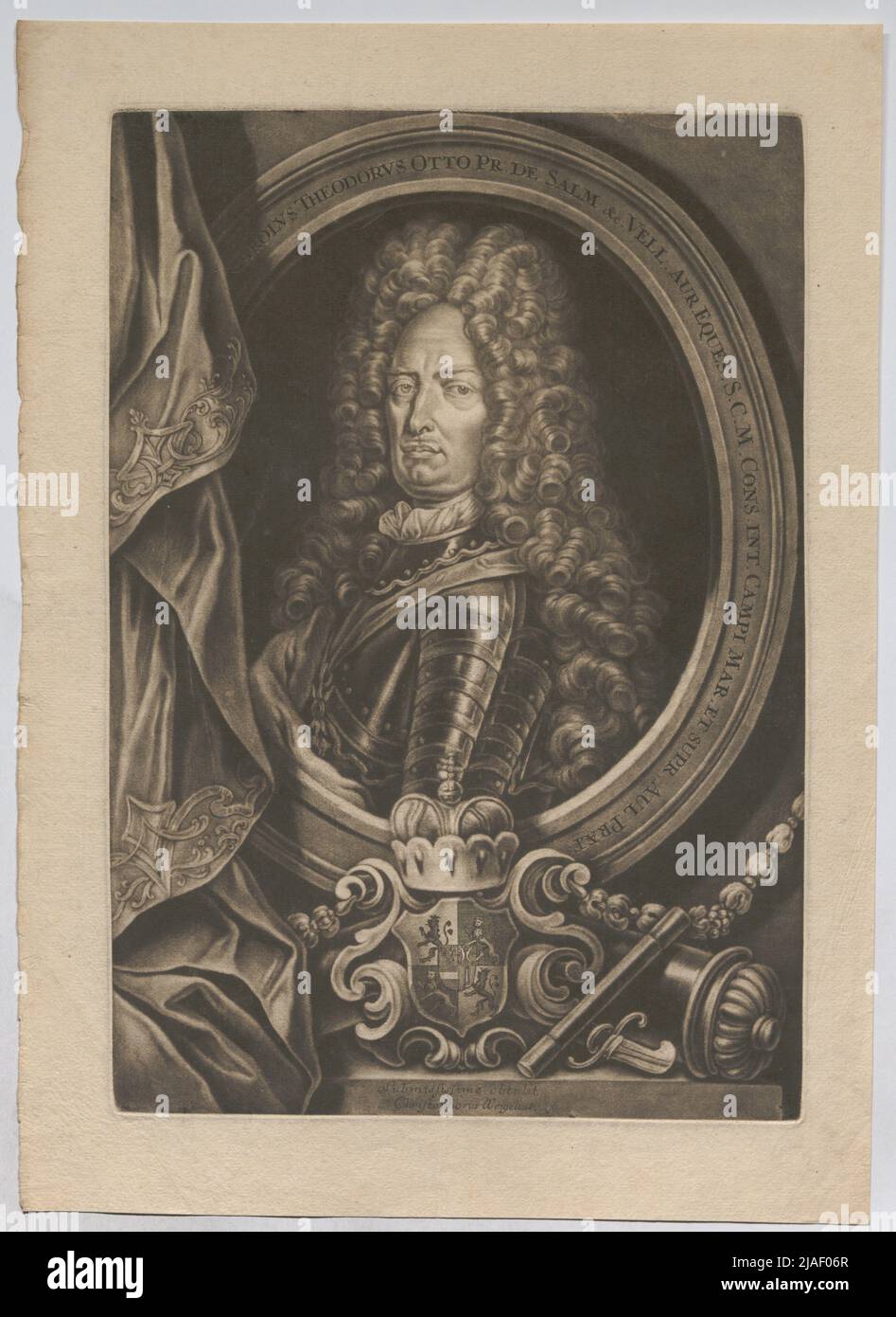 Charles Theodore Otto PR. SALM & c. Schleier. Aur. Ritter. St. M. Cons Int. Campi Mar. Und die supr. AUL. Prak. '. Karl Theodor Otto, Wild- und Rhieingraf von Salmo-Dhaun. Christoph Weigel d. A. (1654-1725), MEZZOTINTA-Künstler Stockfoto
