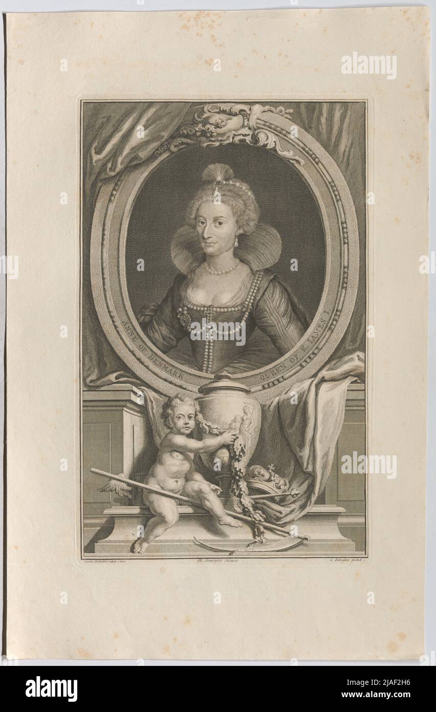 Anne von Dänemark, Königin von K. James I. '. Anna von Dänemark, Frau von König James I... Danach: C. Johnson, Peintre, Jakob Houbraken (1698-1780), Kupferstecher Stockfoto