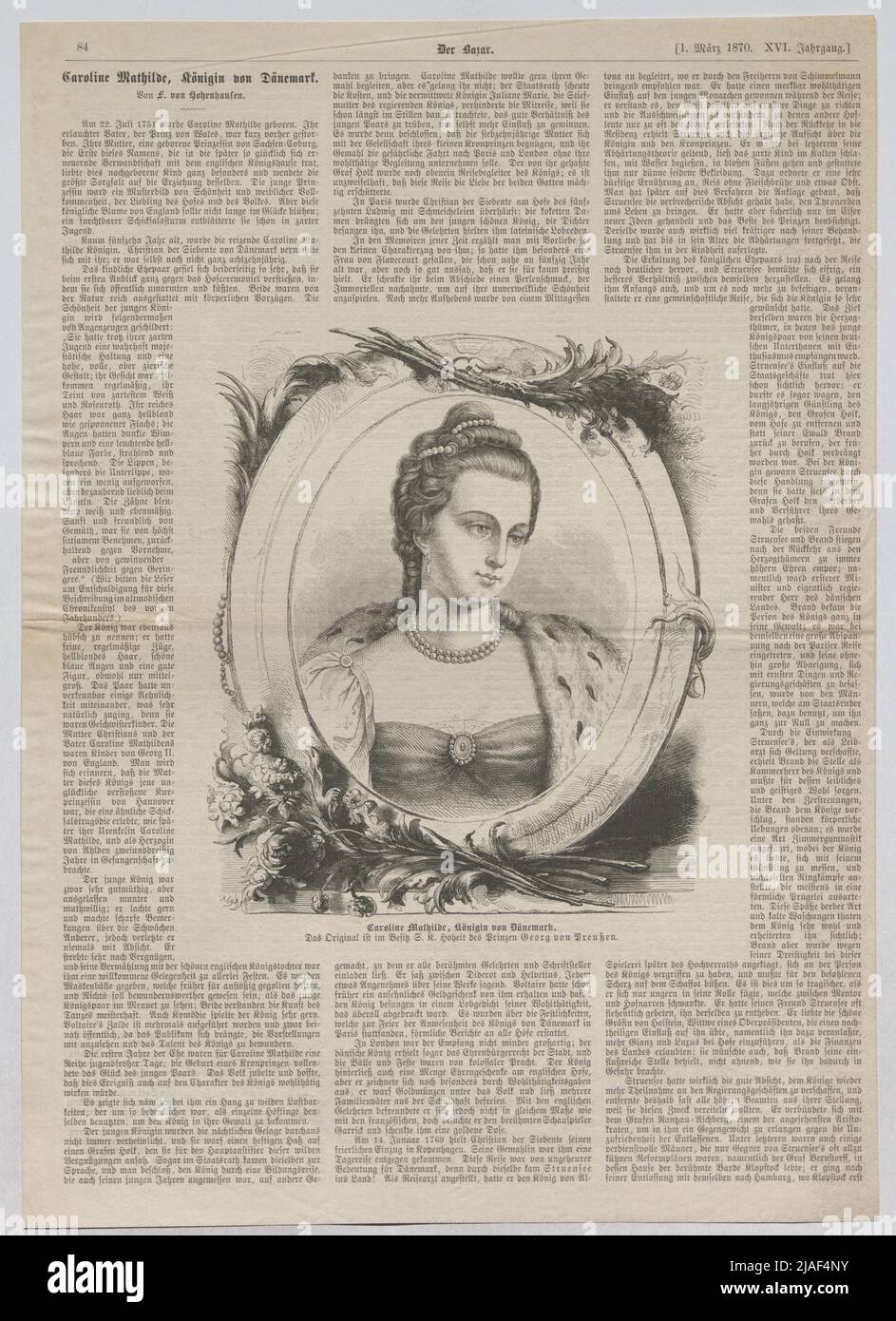 Caroline Mathilde, Königin von Dänemark. '. Caroline Mathilda von Hannover, Königin von Dänemark und Norwegen, 1870. Unbekannt Stockfoto