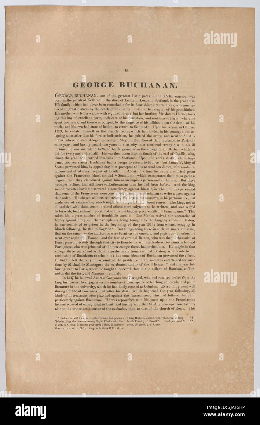 Biografie George Buchanan (aus 'die Köpfe illustrer Persönlichkeiten Großbritanniens'). Thomas Birch (1705-1766), Auteur Stockfoto