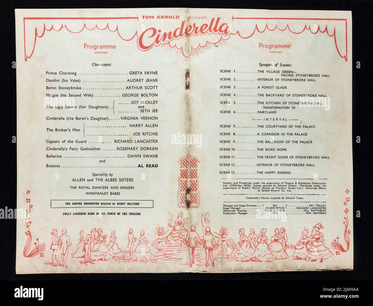 Darsteller im Empire Liverpool-Programm für die Pantomime Cinderella (1949), ein Stück Nachbildung von Erinnerungsstücken aus dem Zusammenhang mit Weihnachten. Stockfoto