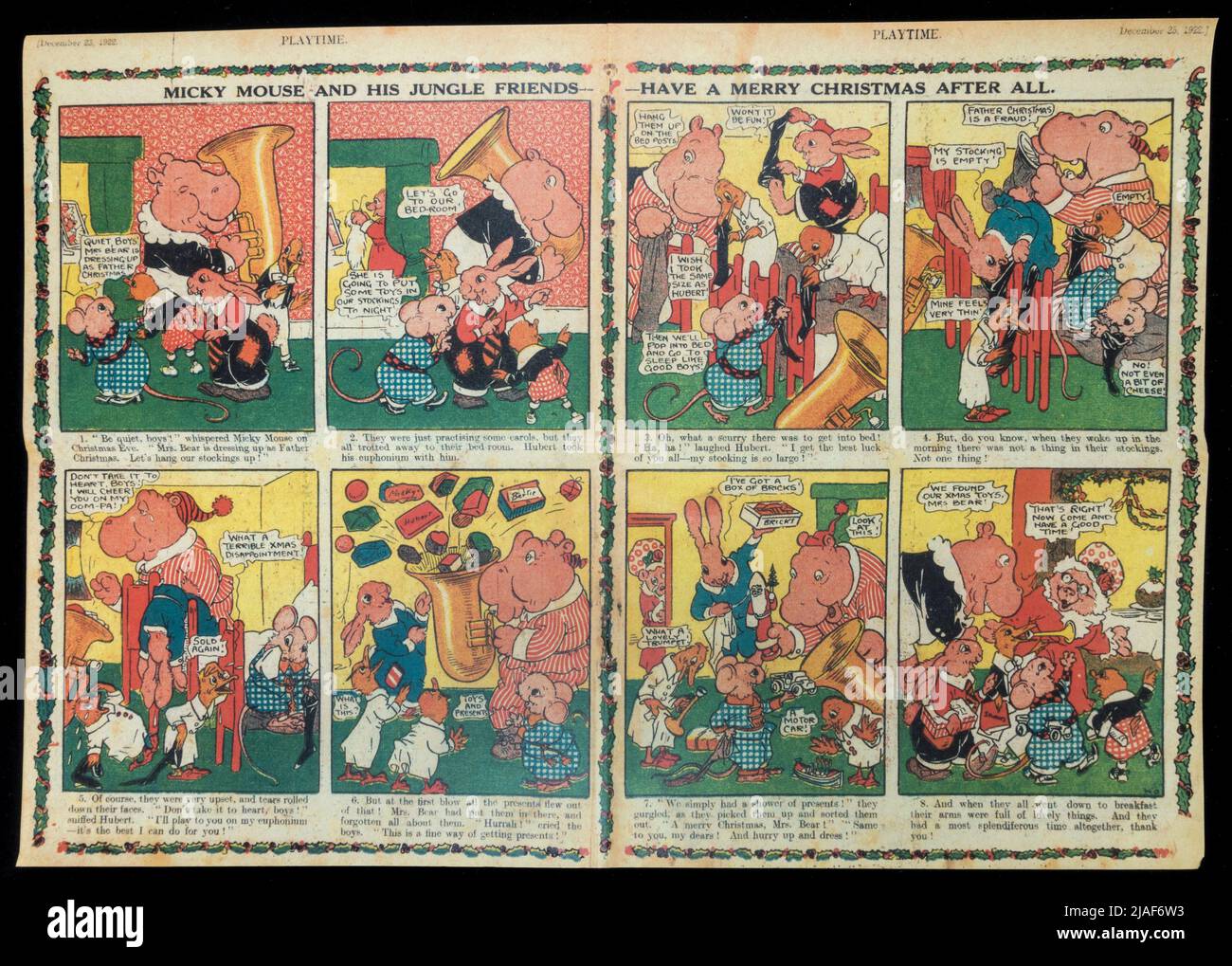 Micky Mouse in der Weihnachtsausgabe des „Playtime“-Magazins, 23.. Dezember 1922, ein Stück Nachbildung von Erinnerungsstücken zum Thema Weihnachten. Stockfoto