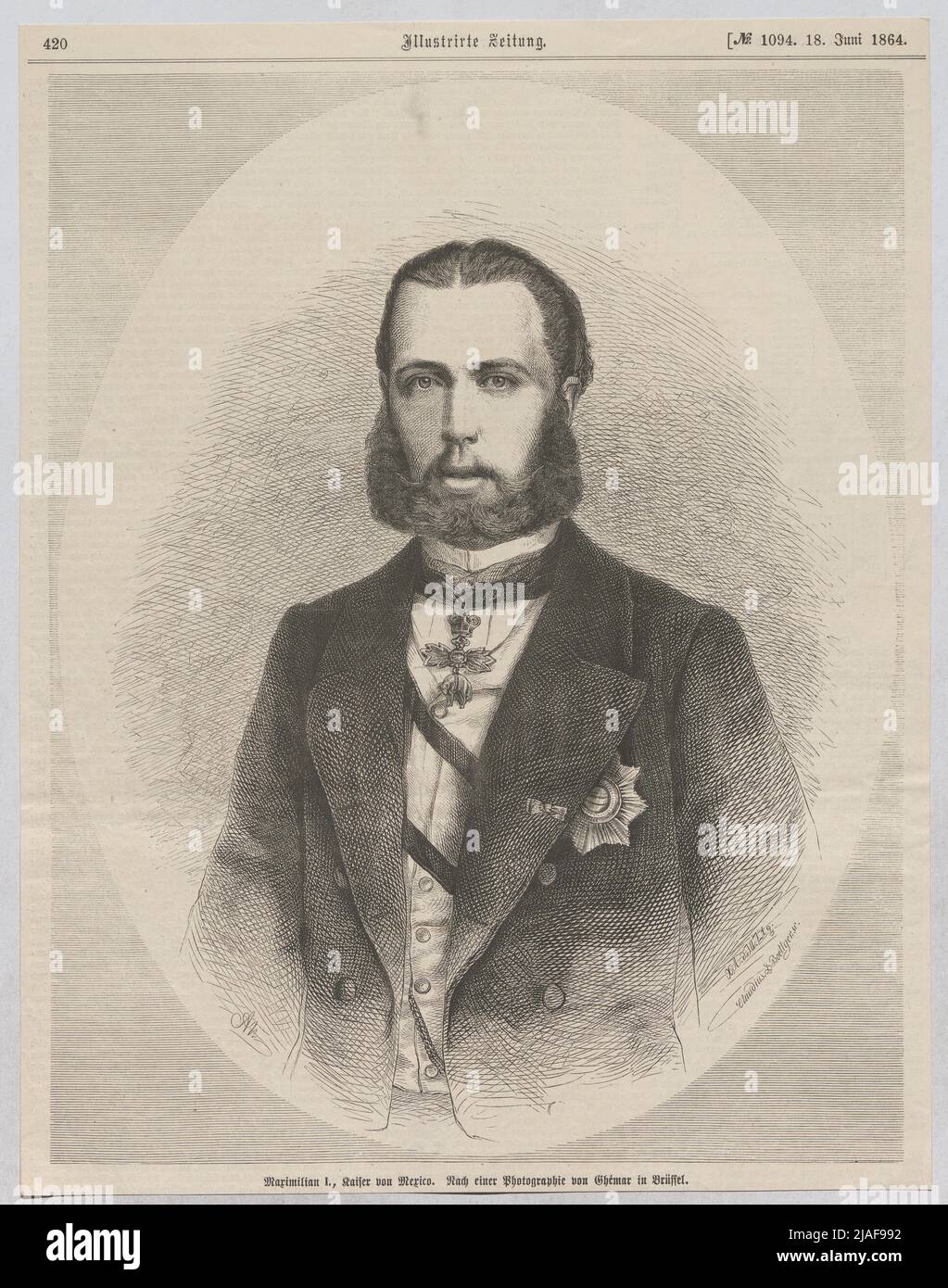 Maximilian I., Kaiser von Mexiko ". Maximilian I., Kaiser von Mexiko (aus der Illustrirte Zeitung. '). Nach: Adolf Neumann (1825-1884), Schublade, nach: Louis-Joseph Ghémar (Ghemar) (1819-1873 ), Fotograf Stockfoto