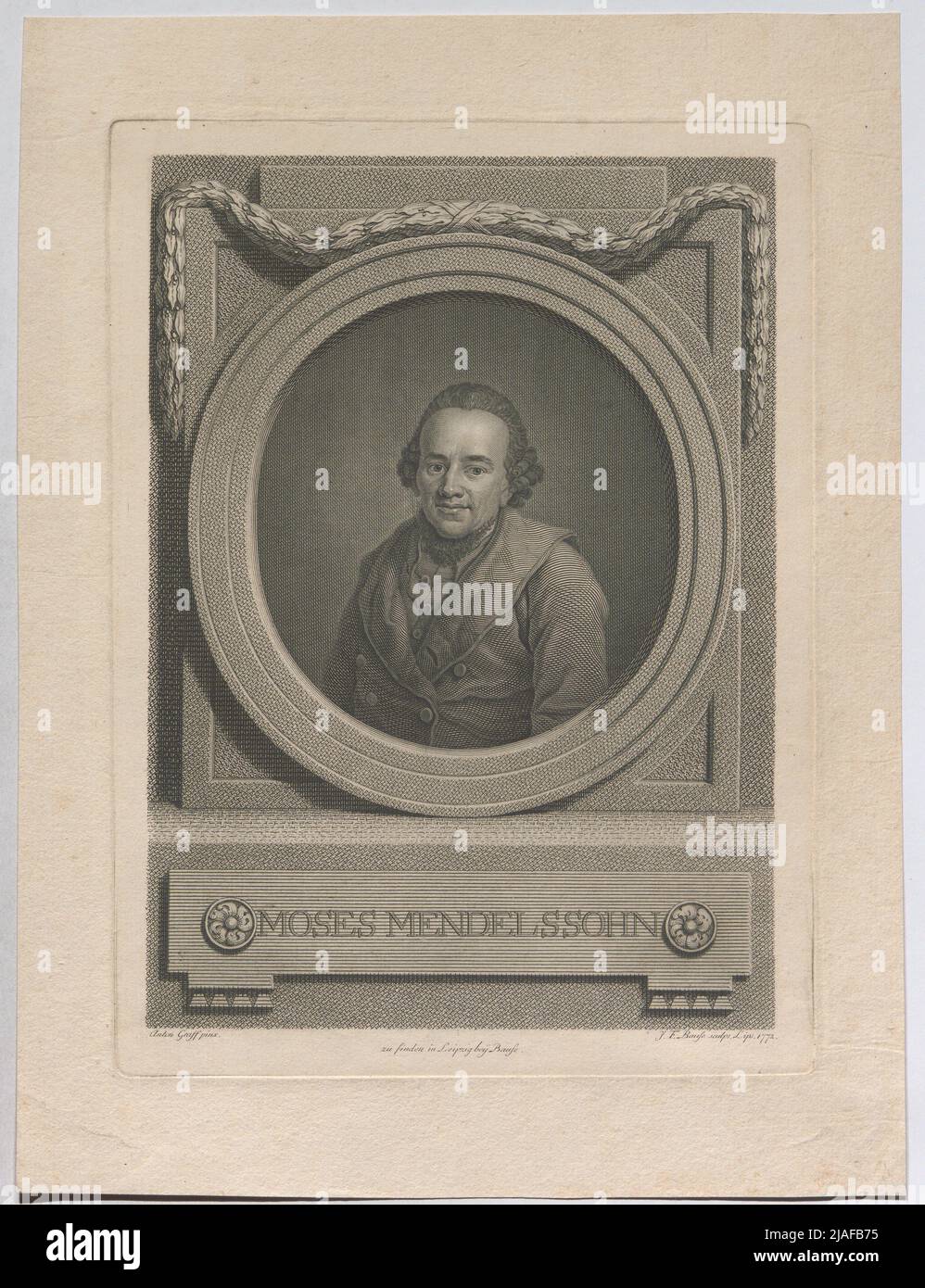 Moses Mendelssohn. Johann Friedrich Bause (1738-1814), Kupferstecher, nach: Anton Graff (1736-1813), Künstler, Johann Friedrich Bause (1738-1814), Verleger Stockfoto