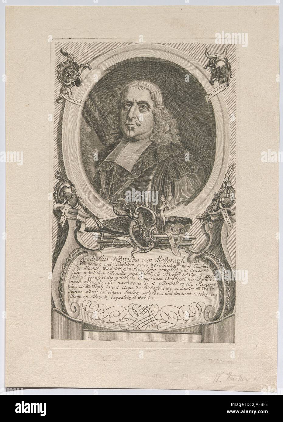 Carolus Henricus von Metternich in Winneburg und Bylstein, der Ertzbischoff von 65. und 50. Churfürst zu Mayntz. Ist der 9.. Januar 1679 (...) '. Karl Heinrich von Metternich-Winnburg, Erzbischof von Mainz. Unbekannt Stockfoto