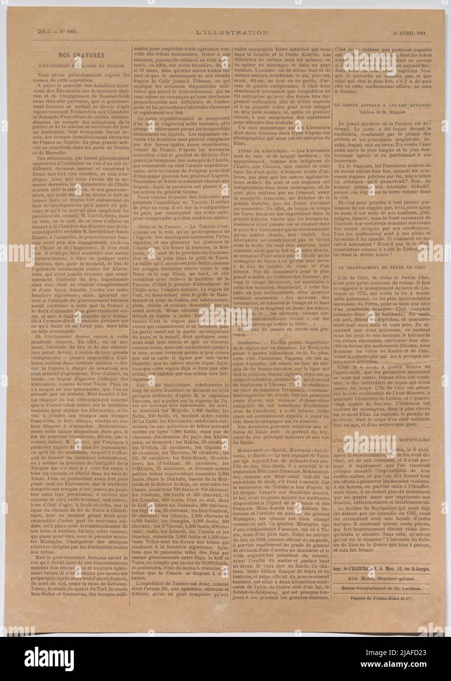 L´Expedition Francaise en tunisie '. Zeitungsartikel über die französische Besetzung Tunesiens, 1881. Unbekannt Stockfoto