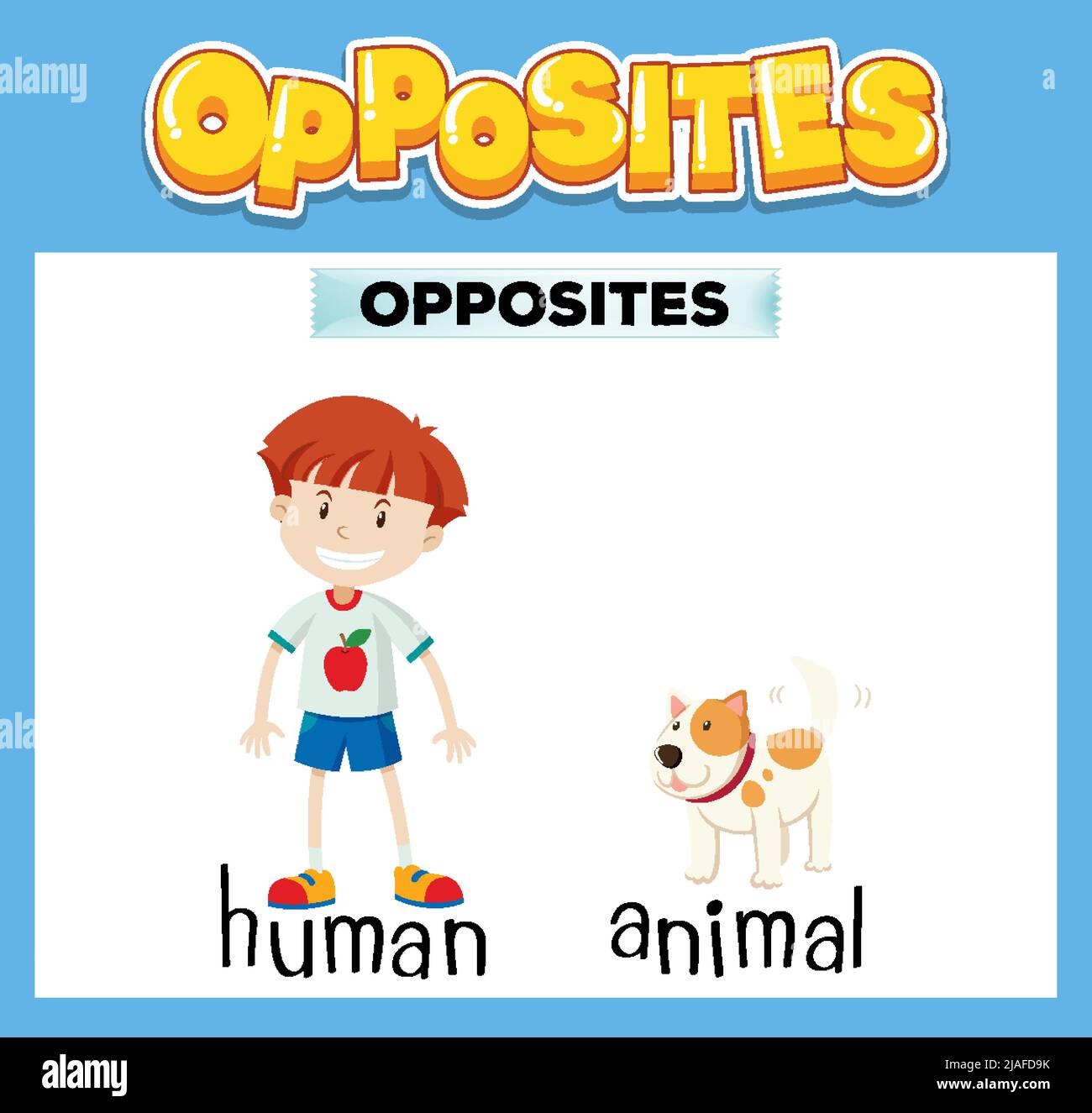 Entgegengesetzte englische Wörter mit menschlicher und tierischer Illustration Stock Vektor