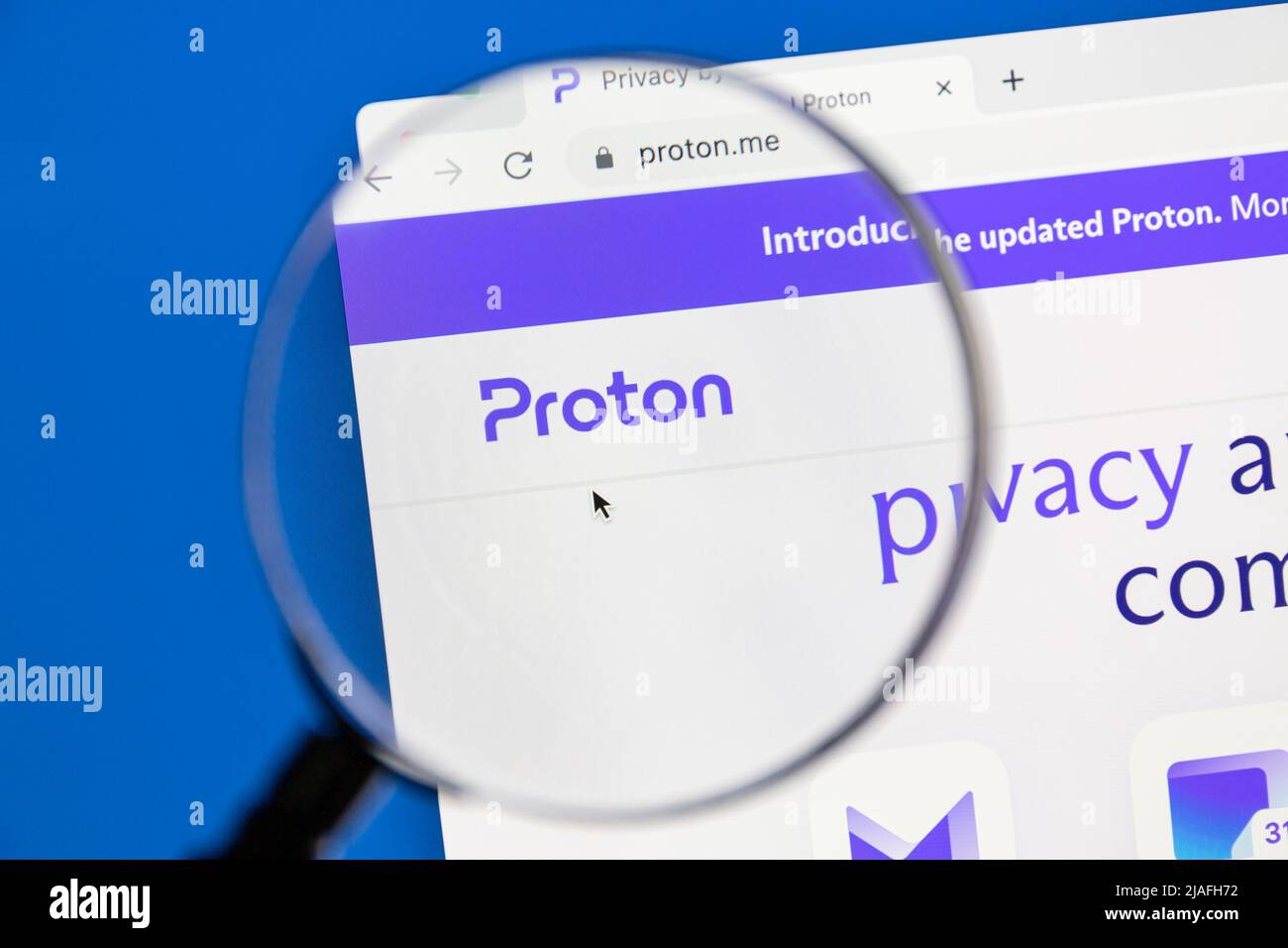 Ostersund, Schweden - 29. Mai 2022: ProtonMail Webseite. ProtonMail ist eine kostenlose verschlüsselte E-Mail. Stockfoto