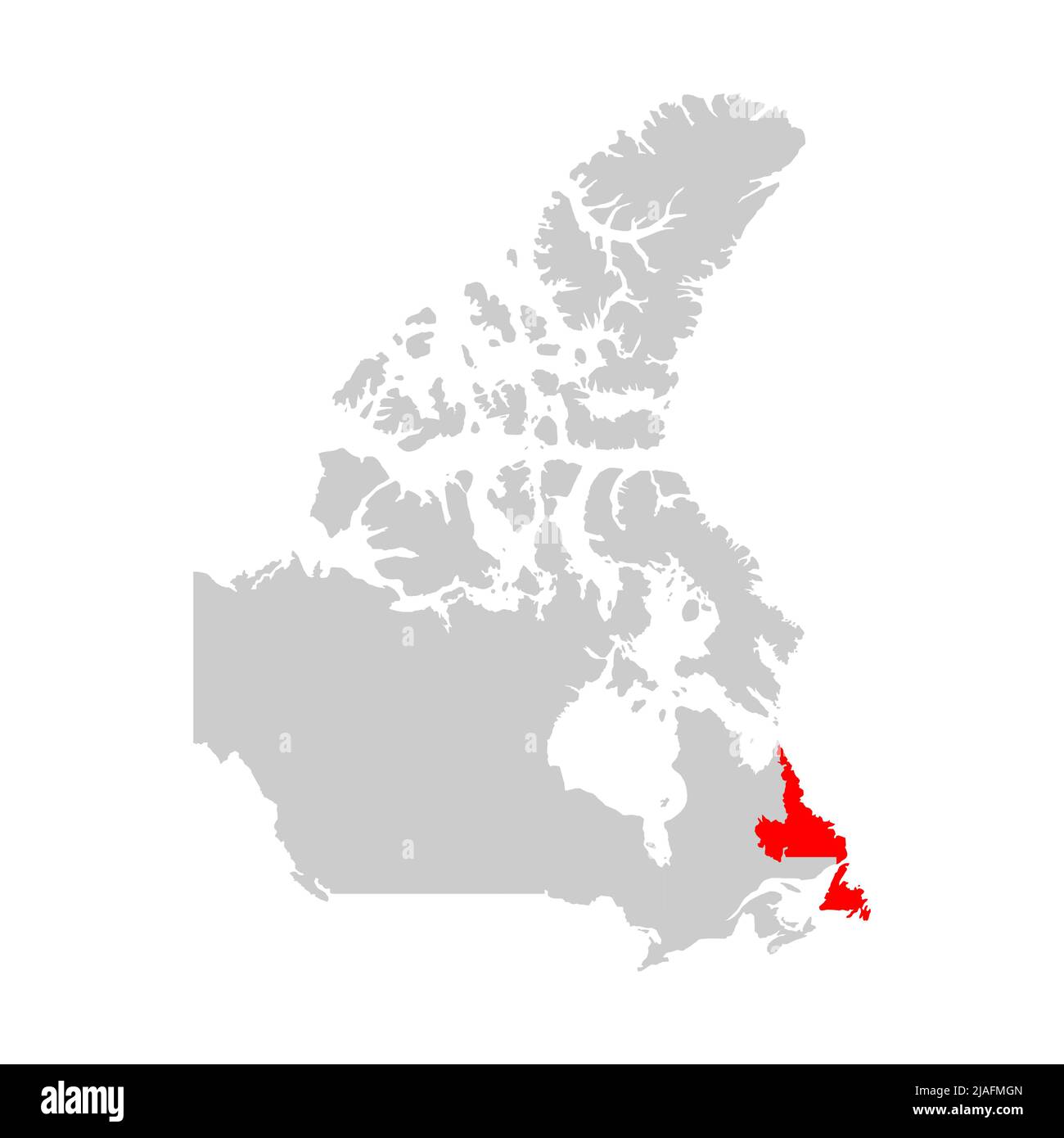 Neufundland auf der Karte von Kanada hervorgehoben Stock Vektor