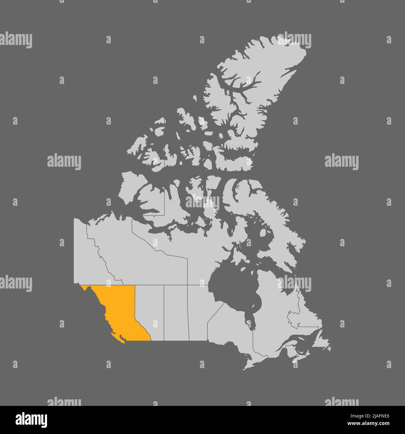 British columbia auf der Karte von Kanada hervorgehoben Stock Vektor