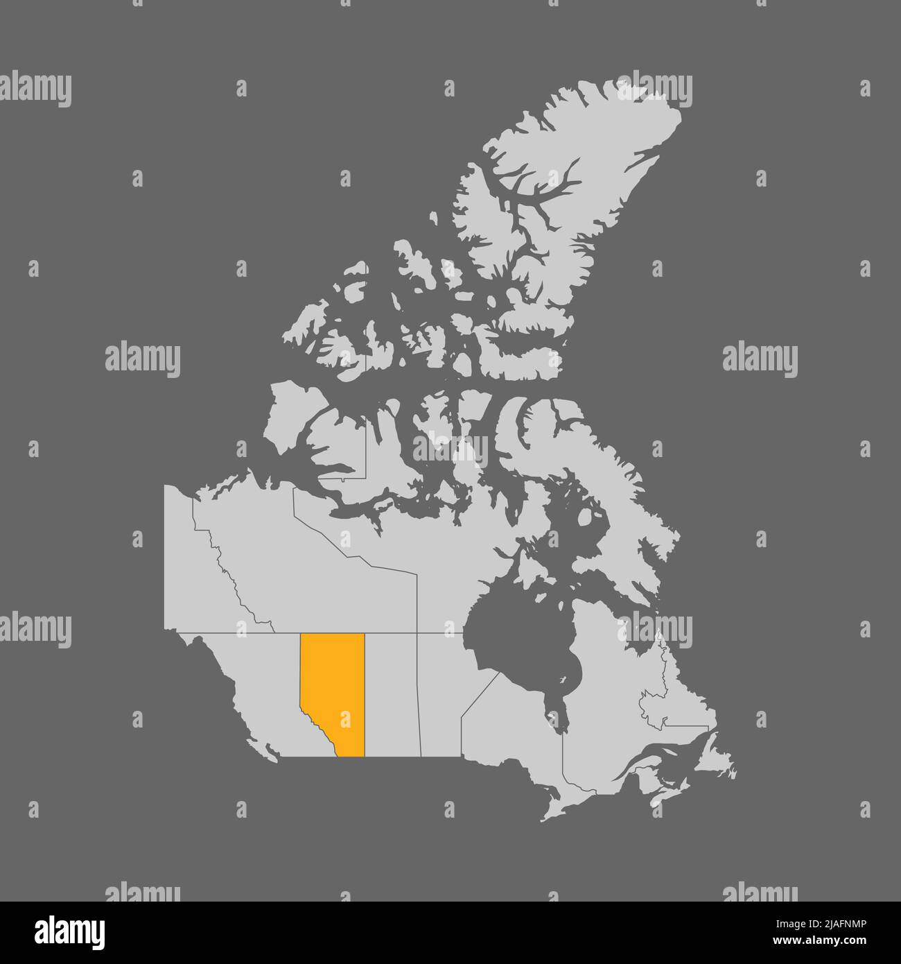 Provinz Alberta auf der Karte von Kanada hervorgehoben Stock Vektor